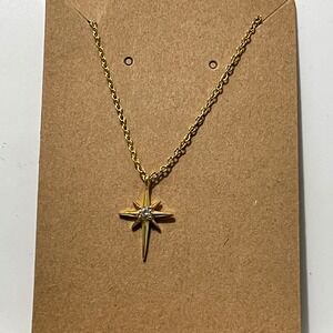 Gold North Star Pendant Necklace Celestial Starburst Crystal Gold Tone Jewelry